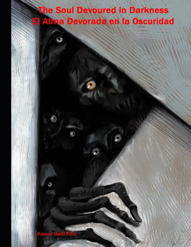 Cubierta de The Soul Devoured in Darkness, ilustrada por Ramón Eduardo Haití Filiu